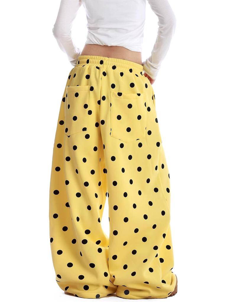 Unisex Yellow Polka Dot Wide-Leg Sweatpants - American Style, Spring/Summer Casual Jazzwear.
