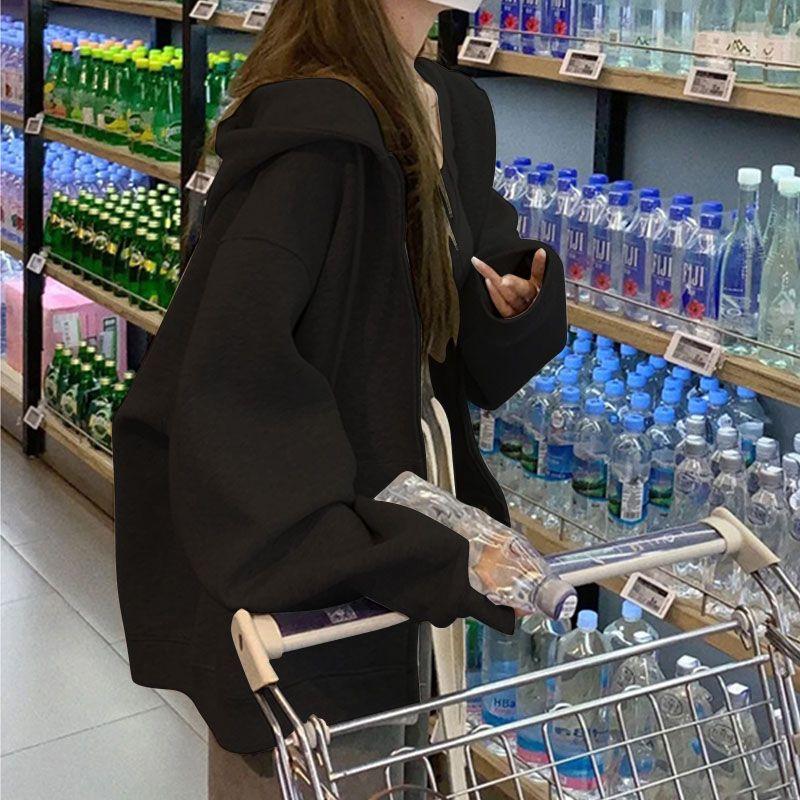 

Super Popular INS Thin Korean Style Trendy Loose Hooded Sweater Black M