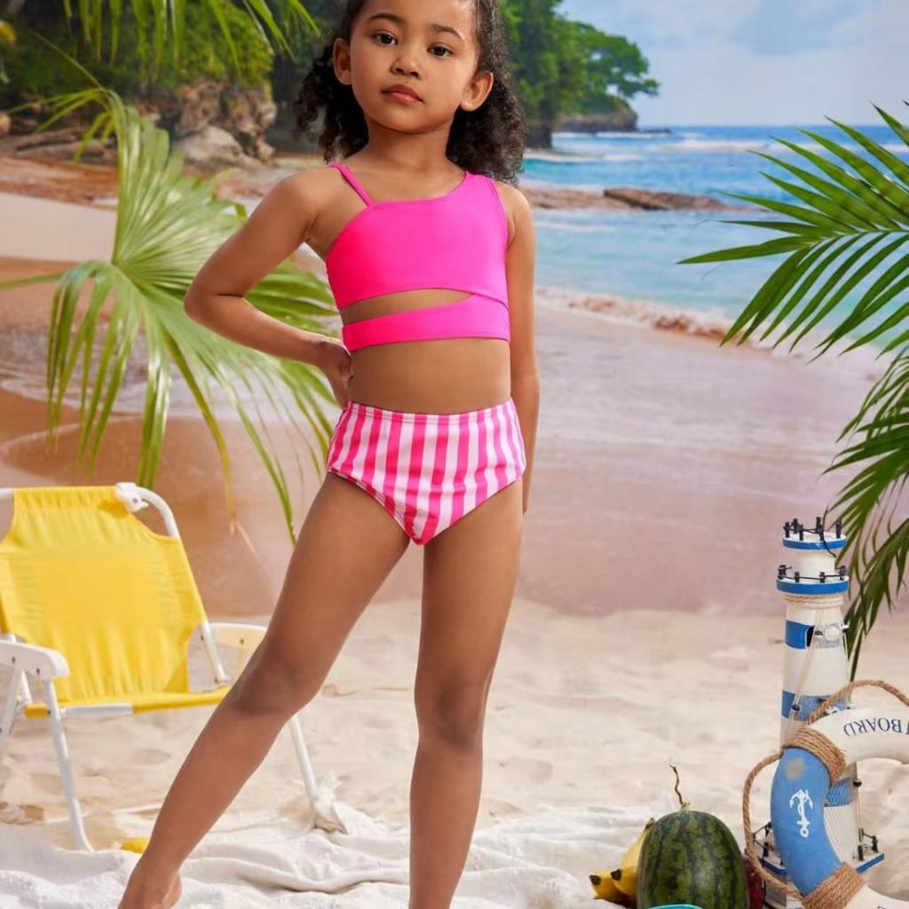 New children's design plate with shoulder split swimsuit cute beach vacation swimsuit fashion