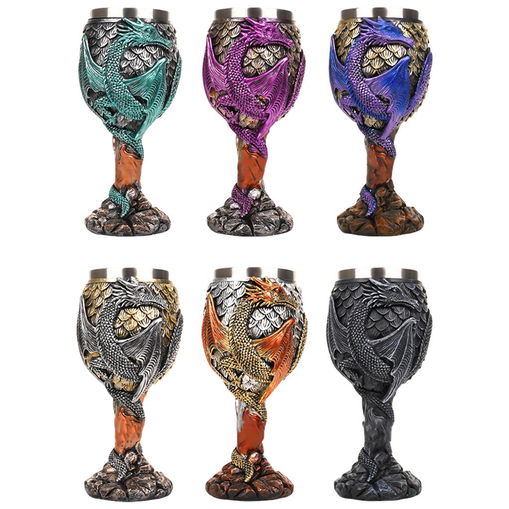 Wine Cup Vintage Dragon Embossed High Stem Wine Glass Wine Drinking Cup Resin Crafted Goblet for Home Decoration
