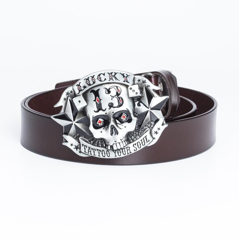Cinto de Couro Masculino com Fivela de Caveira Retrô - Estilo Personalizado do Velho Oeste Americano