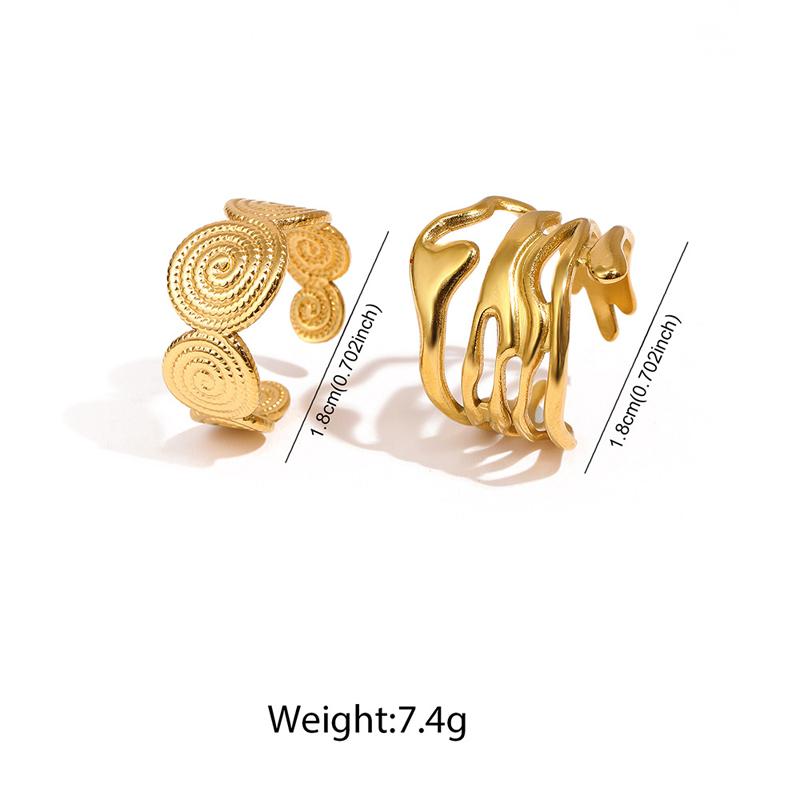 Hip-Hop Stainless Steel Circular Threaded Ring Set for Women Personality Irregular Metal Lava Line Index Finger Rings Jewelry
