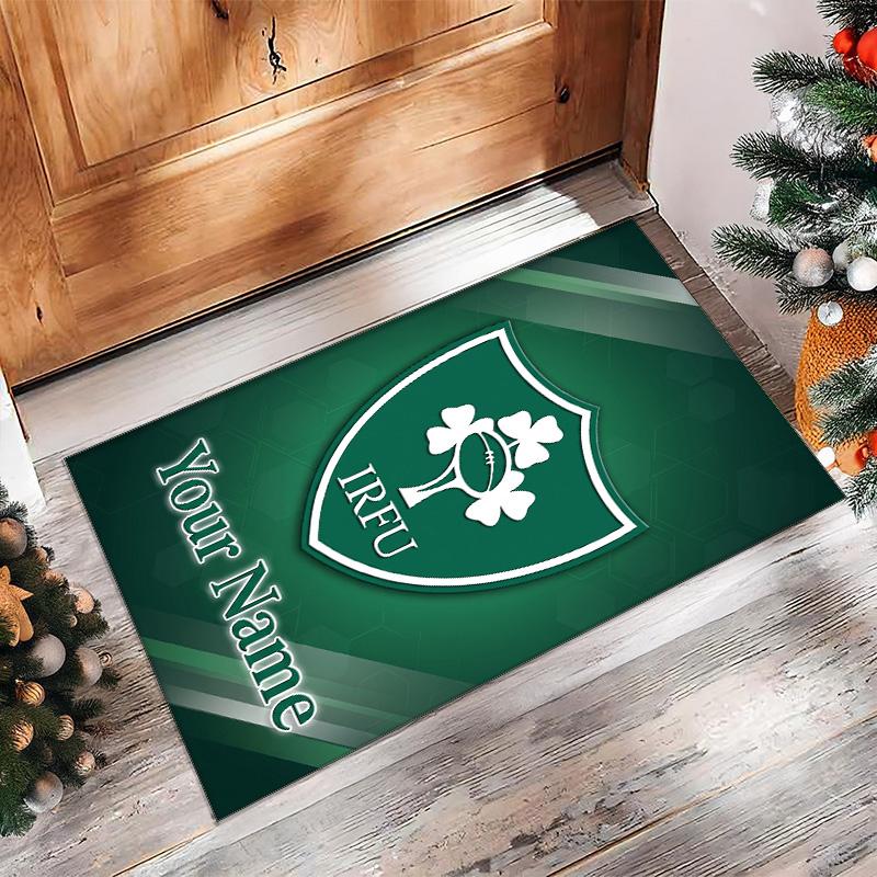 Ireland Rugby Crystal Velvet Rug, Custom Name Text Personalized Non‑Slip Floor Mat for Home Decor Gift