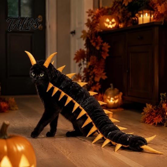 Unique Pet Party Clothing Centipede-Look Cat Costume, Halloween Outfit, Stuffed Plush Segmented Body with Funny Costumes Adjustable Straps,