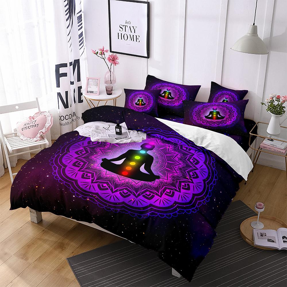 Yoga Duvet Cover King Queen Chakra Meditation Bedding Set Blue Mandala Boho Hippie Style With Chakra Art microfiberQuilt Cover