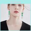 Floral Green Crystal Drop Earrings For Wedding And Party Wear
