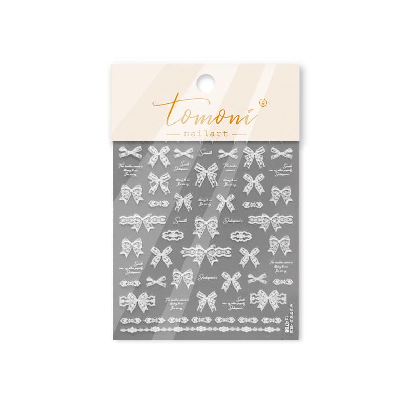 Tomoni Ballet Lace Bow Nail Stickers - Elegant and Durable Nail Art.