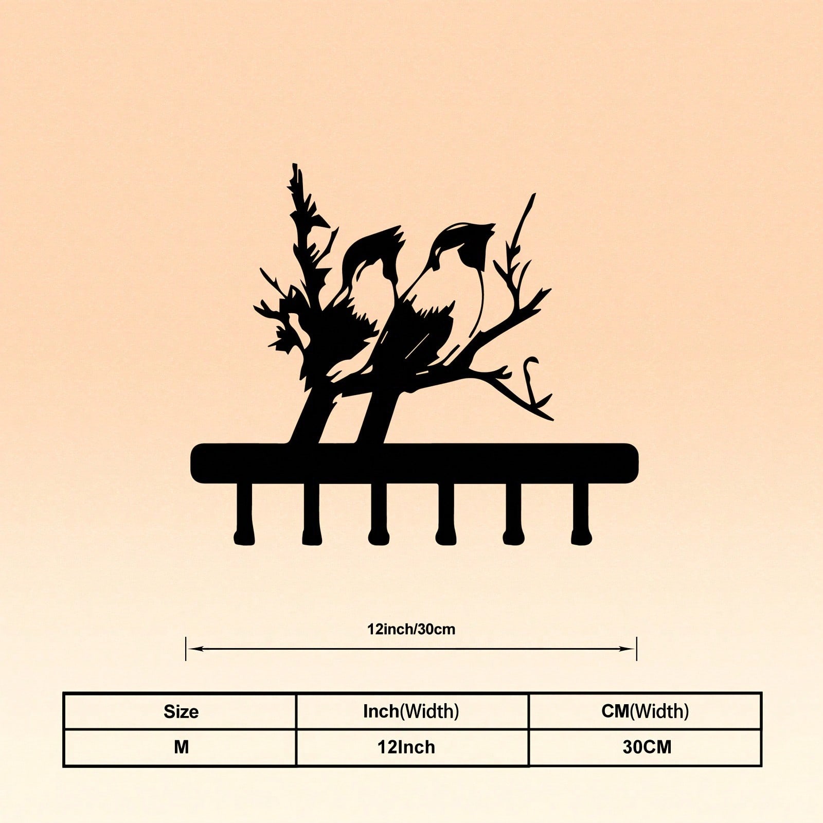 Металлический настенный держатель для ключей с художественной веткой и птицей для прихожей, гостиной, коридора 26x30