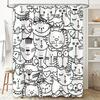 GAEAdorable Cartoon Cat Print Shower Curtain for Bathroom Decor Black White Houndstooth Pattern Waterproof FabricSize: 72x84in