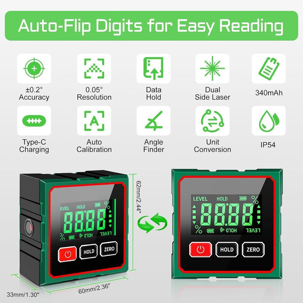 Digital Angle Finder Magnetic Digital 4-side Magnetic Level Gauge Box Waterproof Angle Finder For Outdoor Workshop Construction