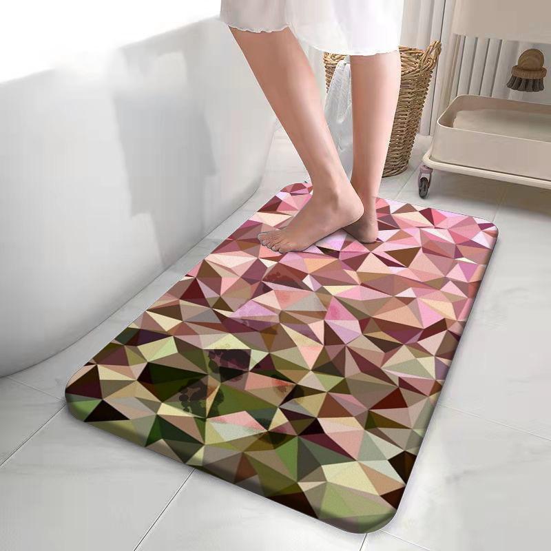 Rainbow Gradient Triangle Bath Rug Vivid Sunset Color Transition Non-Slip Soft Floor Cover