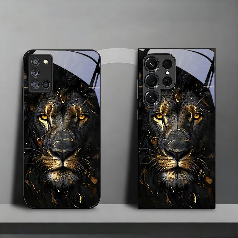 Lion With Golden Black Phone Case For Samsung A32 A33 A34 A35 A36 A37 A51 A52 A52s A53 A54 A55 A56 A57 A71 A72 A73 Glass Cover