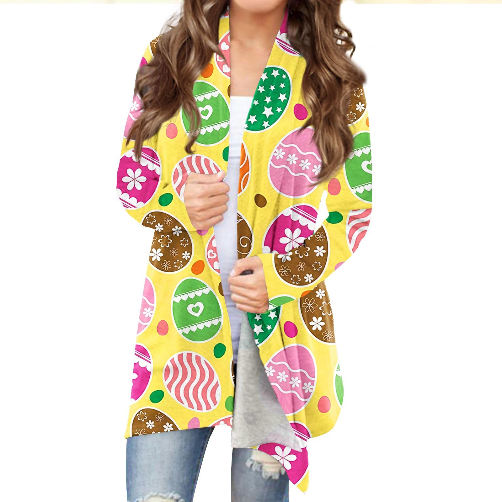 

Женский кардиган с пасхальным принтом и длинными рукавами спереди, легкая куртка с принтом XL жёлтый