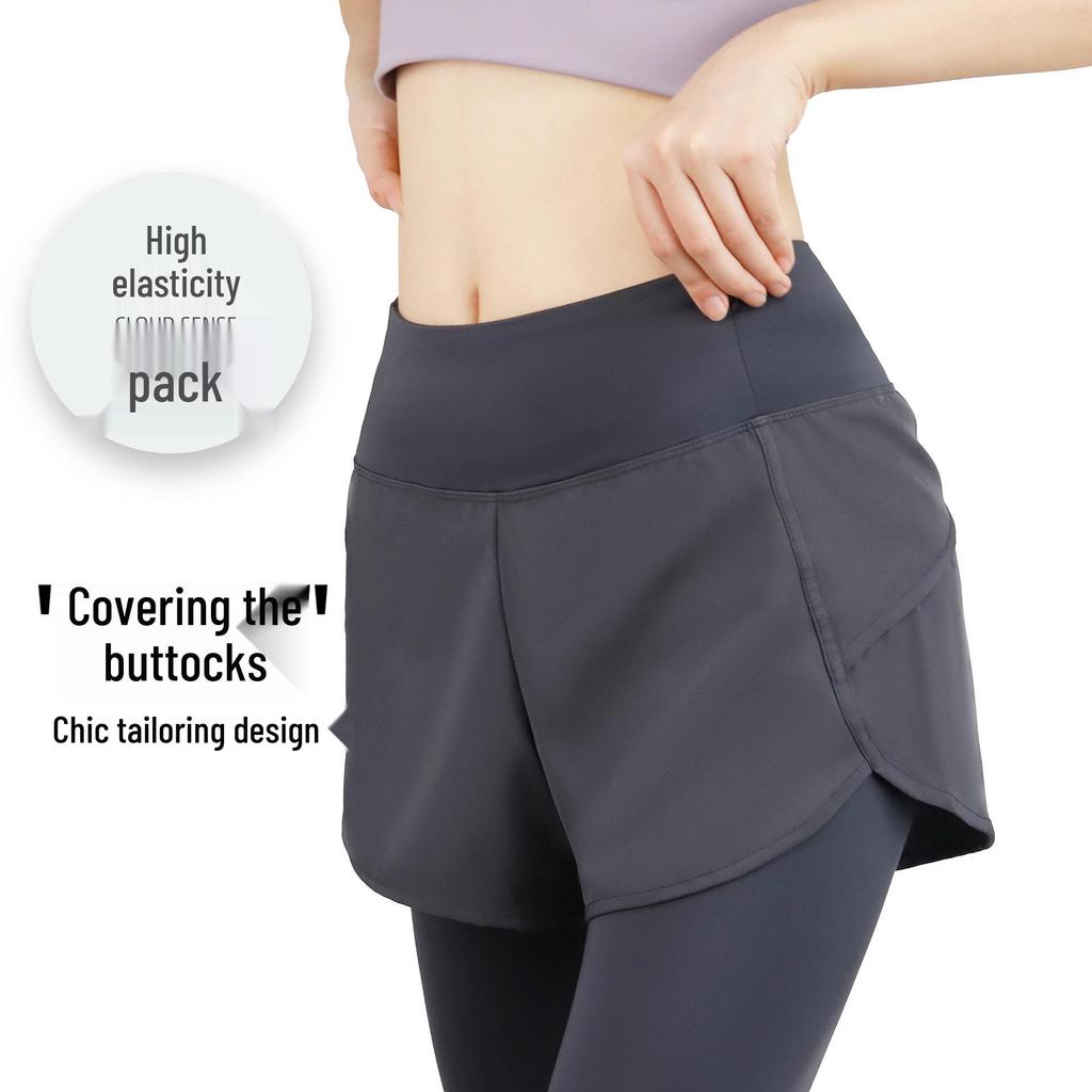 Women's High-Waist Yoga Pants - Autumn/Winter Quick-Dry 2-in-1 Design for Fitness and Morning Run