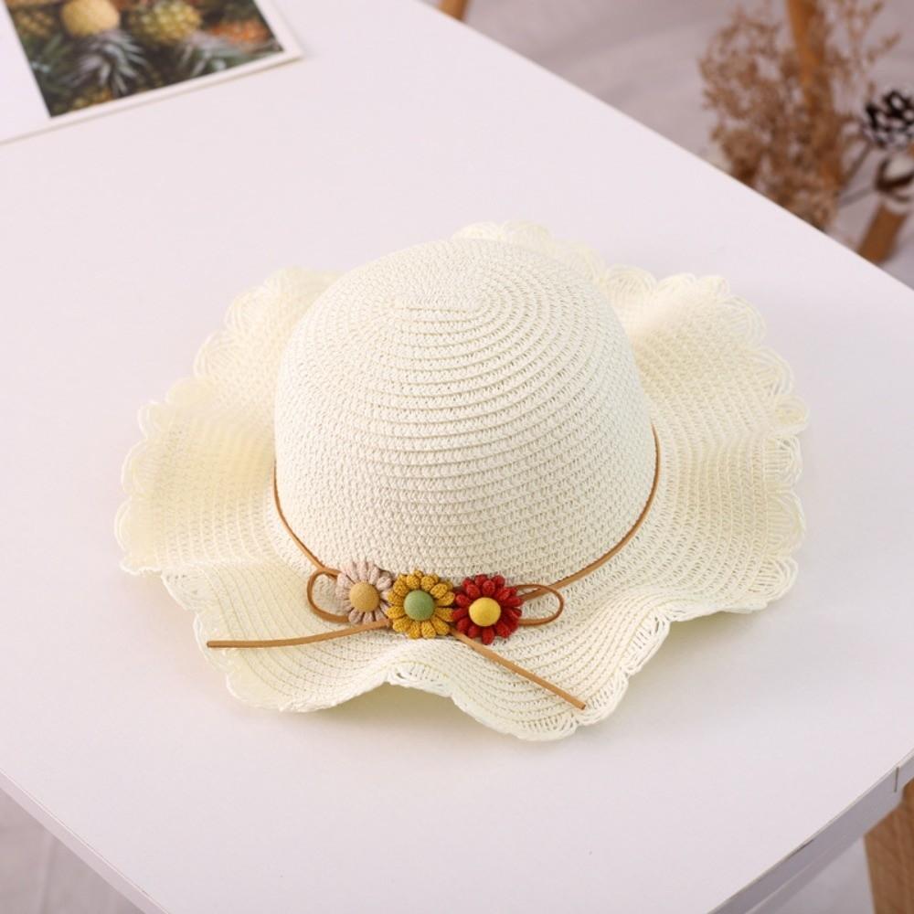 

Sun Protection Children Beach Straw Hat Floral Sun Hat Sweet Straw Cap for 2-8 Years Kids білий