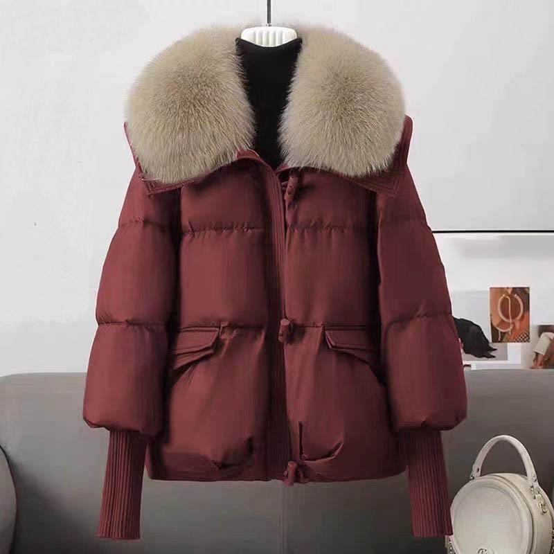 Casaco quente de inverno feminino, jaqueta grossa com gola de pele, curta, de algodão, solta, para áreas externas, sólida, casual, parkas femininas