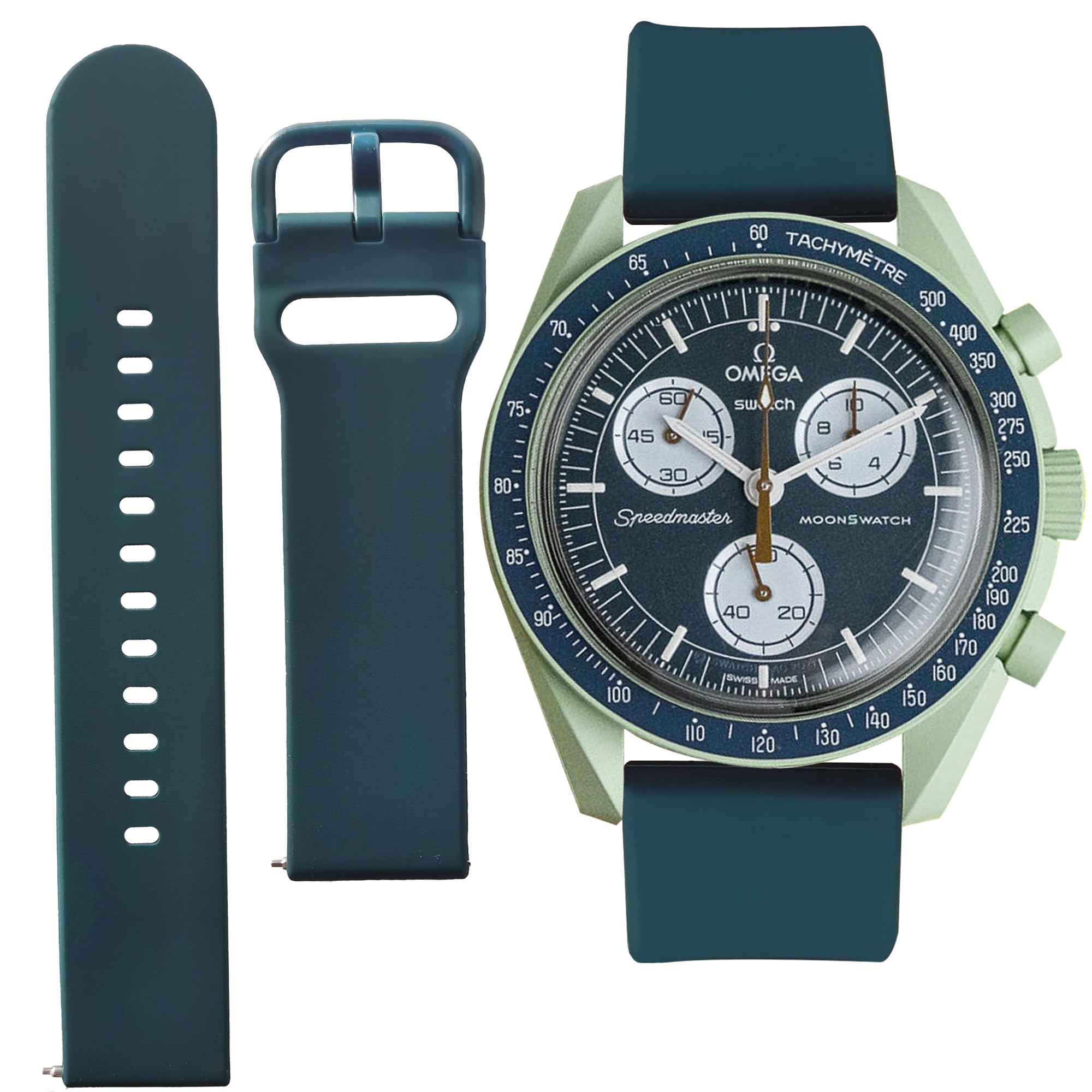 

20 мм ремешок для часов Omega X Swatch Speedmaster Moon силиконовый ремешок простая замена для мужских и женских часов ремешок [Ocdin] Swatch, (Темно-зеленый/земля)