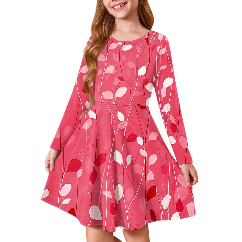 Girls' Summer Princess Dress - Long Sleeve A-Line T-Shirt Dress Valentine's Day