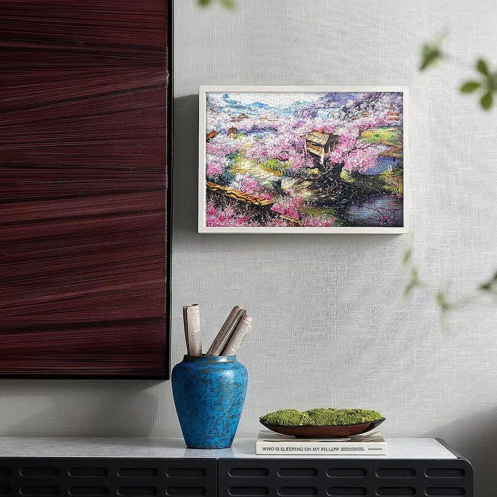 MISITU Micro Piece Jigsaw Puzzle, 1000 Pieces, Landscape Painting, Cherry Blossoms, Cherry Blossom Trees, Nature, Shangri-La, Cherry Blossom Villa,