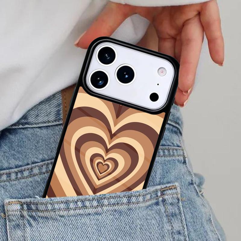 Latte Love Groovy Coffee Heart Pink Phone Case for iPhone 17ProMax 12 13 14 15 16e 17 Pro Max Plus Air Cover