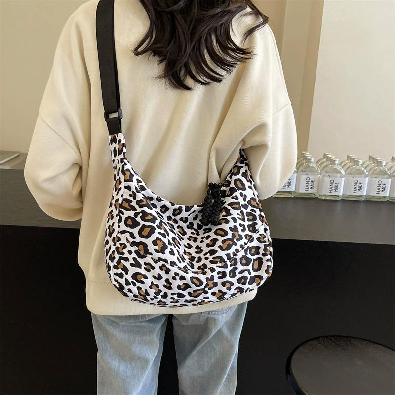 Women's Fashion Leopard Print Crossbody Bag, Large Capacity Zipper Shoulder Bag, Casual Versatile Daily Commuting Purse