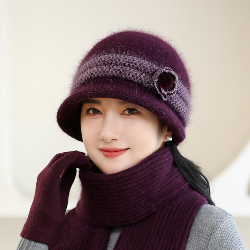 Warme Wintermütze für Damen, Strickmütze, stilvolles Kaninchenfell-Design für Schutz bei kaltem Wetter