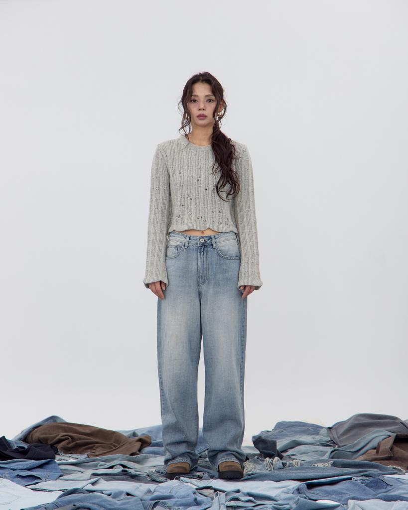 NO EXTRA TOUCH Boho Damage Knit (Ash) / 25Fwkp001As