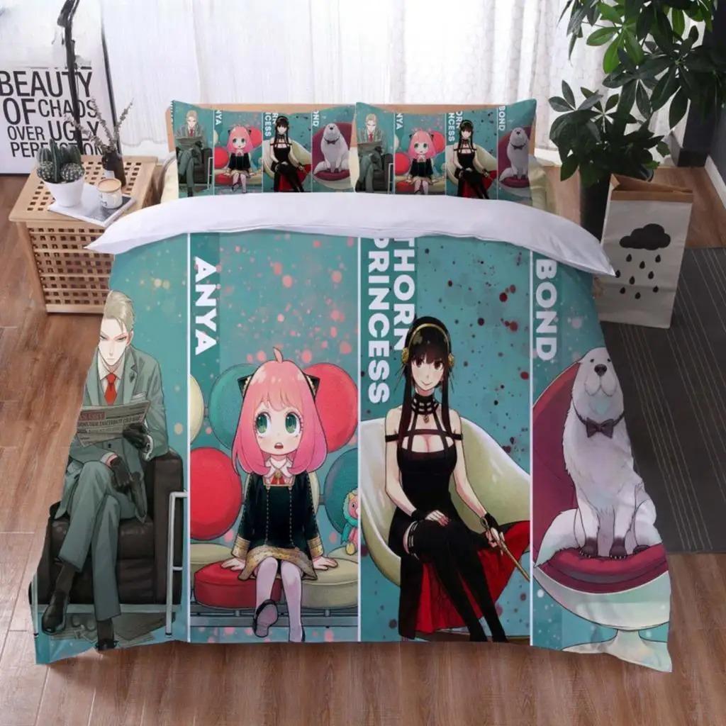 3D Anime SPY×FAMILY Anya Forger Bettdecke Bettwäsche Sets Full Size Cartoon Bettbezug Queen King Size Steppdeckebezug Kissenbezug Set Werkzeug