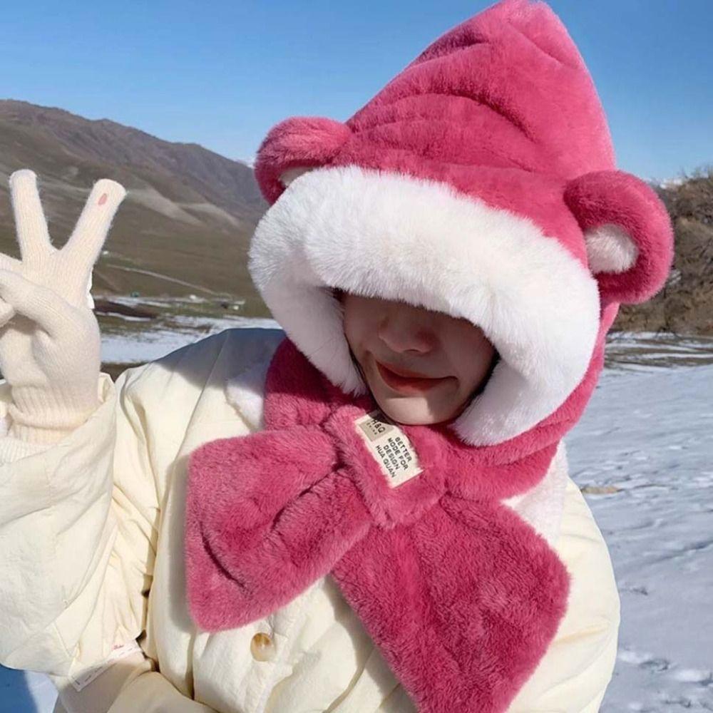 Cute Fluffy Hats Glove Sets Lei Feng Hat Plush Bear Hat Winter Earmuffs  Cold Weather
