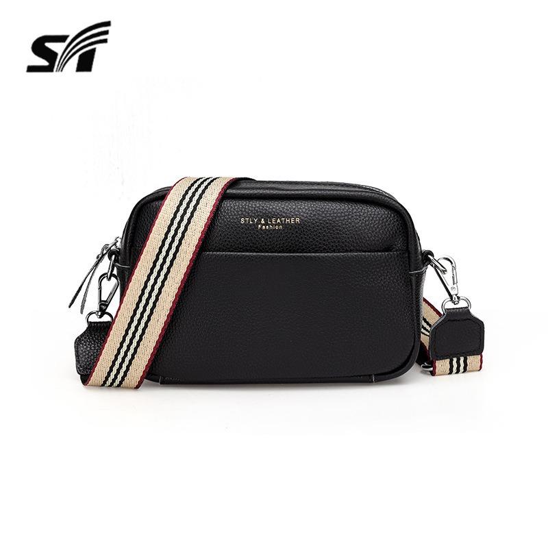 New First-layer Cowhide Shoulder Bag Women's Wide Shoulder Strap Simple Commuting Leather Women's Bag Crossbody Small Square Bag