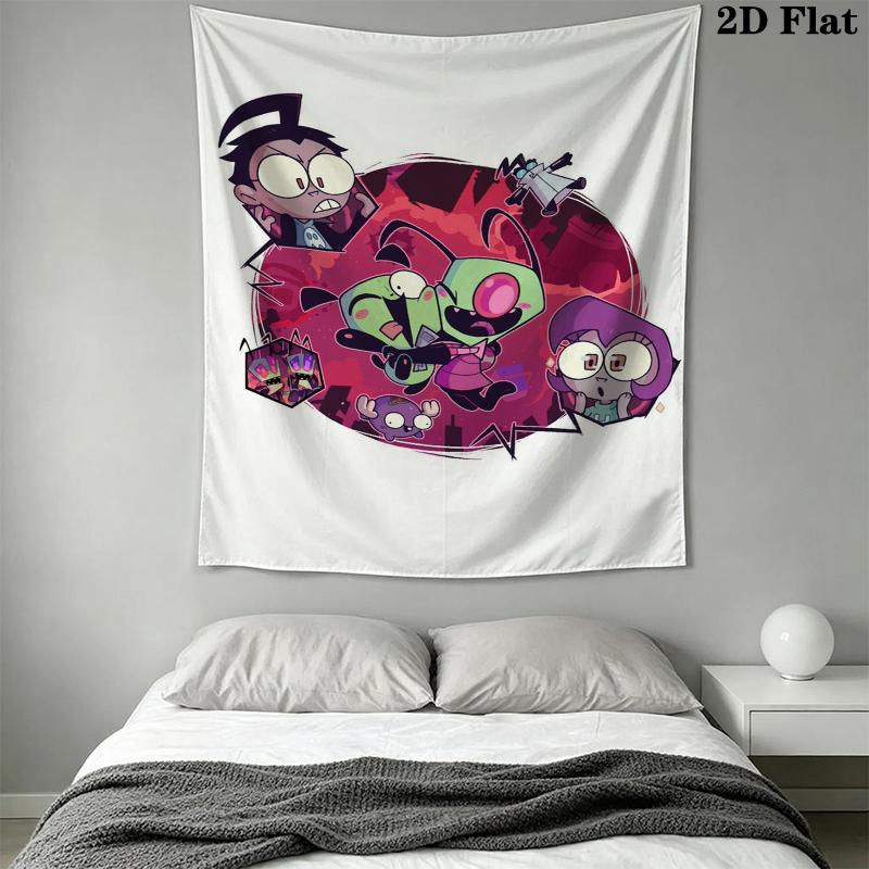 Invader Zim Wandteppich Ästhetischer Wandbehang Bedruckter Stoffdecke Dekorative Wandteppiche für Schlafzimmer Wohnzimmer Heimdekoration