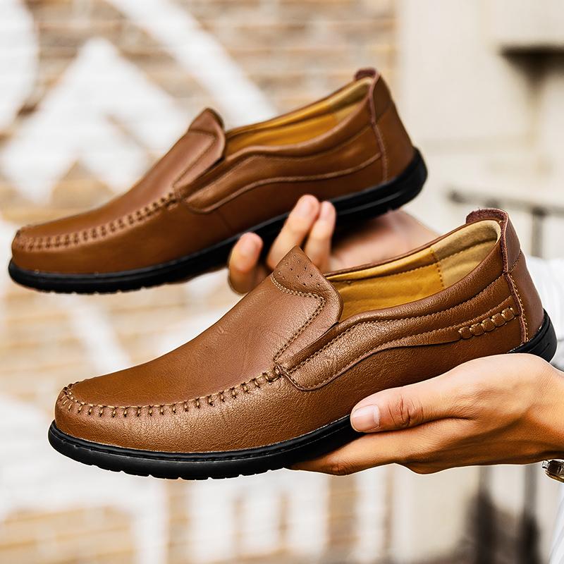 Fashion New Breathable Male Loafers Handmade Casual Leather Shoes for Men Walking Shoes Outdoor Slip On Footwear Handmade Business Flats