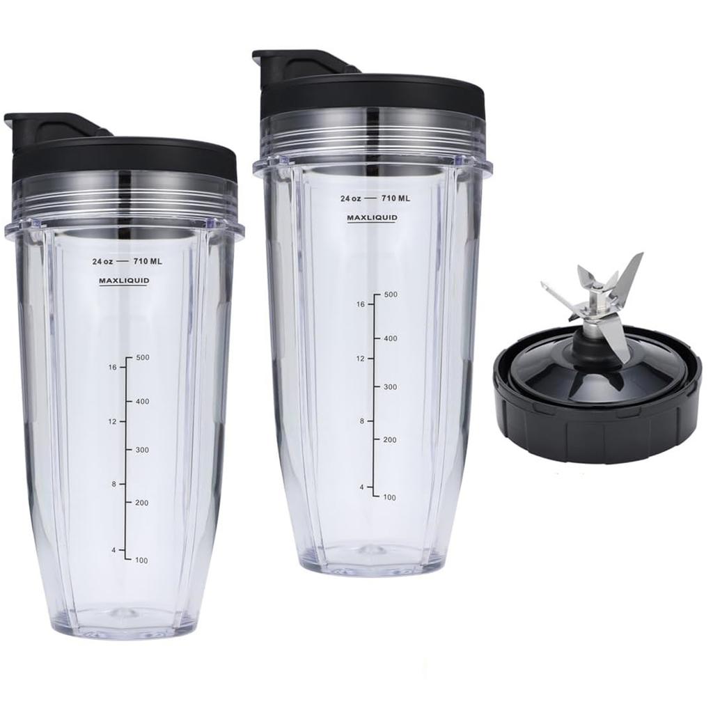 24oz Blender Cups and 7 Fins Blade for Ninja Nutri Replacement Cups with Sip and Seal Lids Perfect Fit for BL480