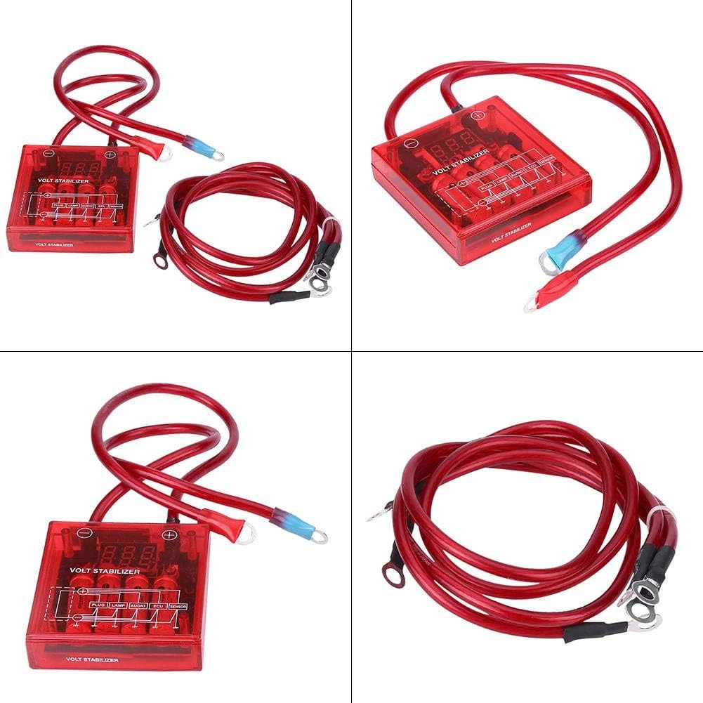 Auto Alternator Voltage Regulator, 12V Digital Stabilizer Kit with 3 Ground Cables Universal Regulator for Car Truck Electrical System (Red