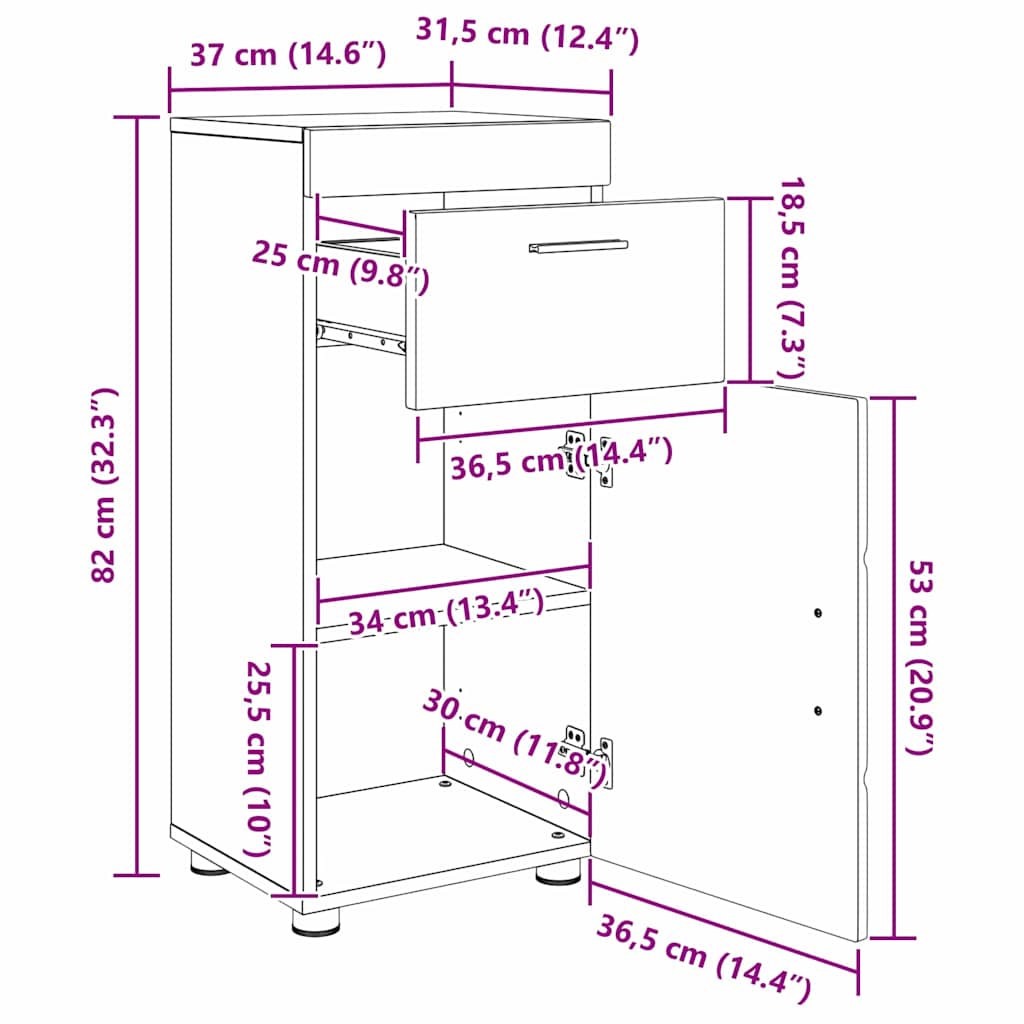 Bathroom Furniture Set TULUM 3 pcs Concrete Grey 60 x 34 x 63 cm