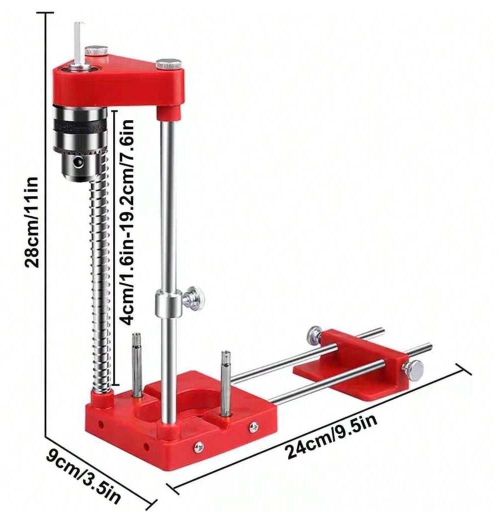 

Woodworking Drill Locator Adjustable Punch Locator Hole Drill Guide Drilling Template Guide Tool Alloy Steel Bar Plastic Base червоний