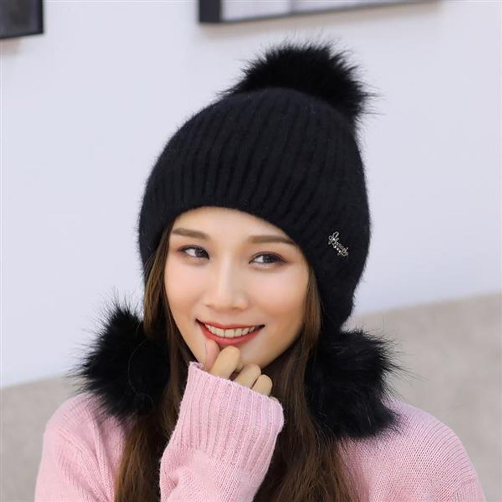 Windy Angora Fur Hat (Black) / Women's Winter Hat