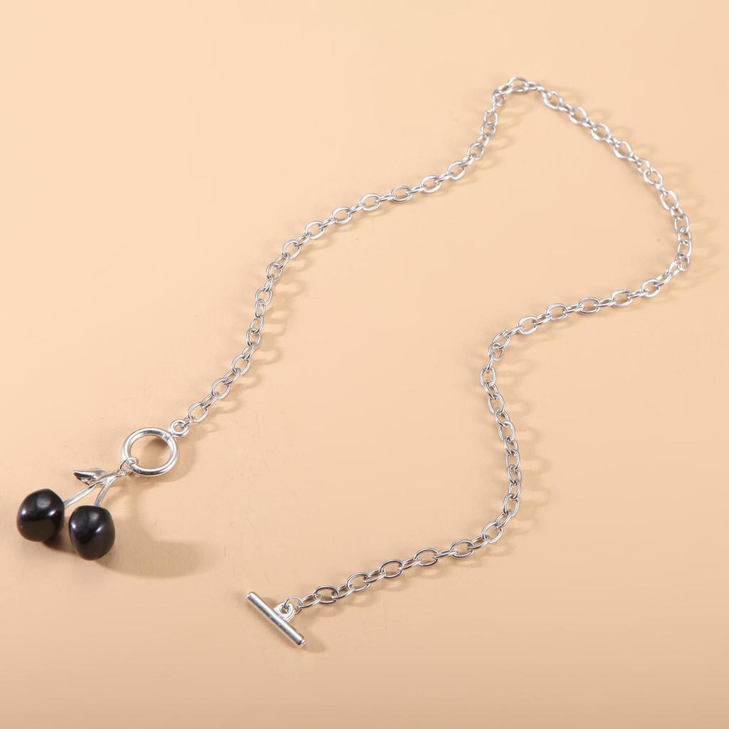 Red Cherry Black Girl Clavicle Summer Necklace Korean Retro Pendant Chain Ornaments Fashion Accessories for Women Creative Gifts