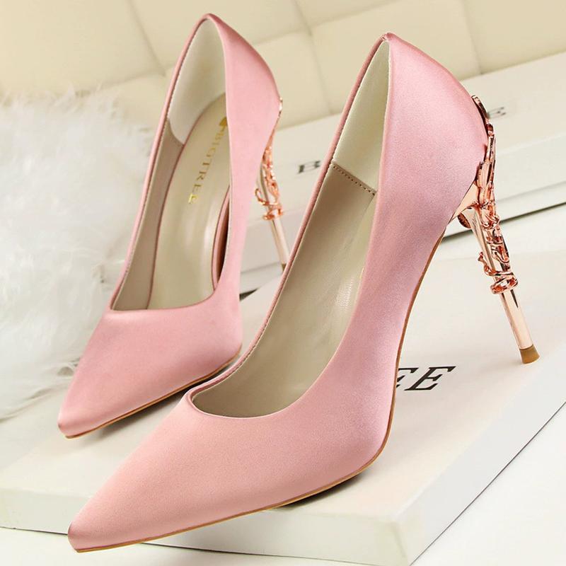

Женские туфли на шпильке 10 см с вырезанным цветочным металлическим каблуком, модные свадебные туфли, высококачественные атласные шпильки, женские туфли Tacones 34
