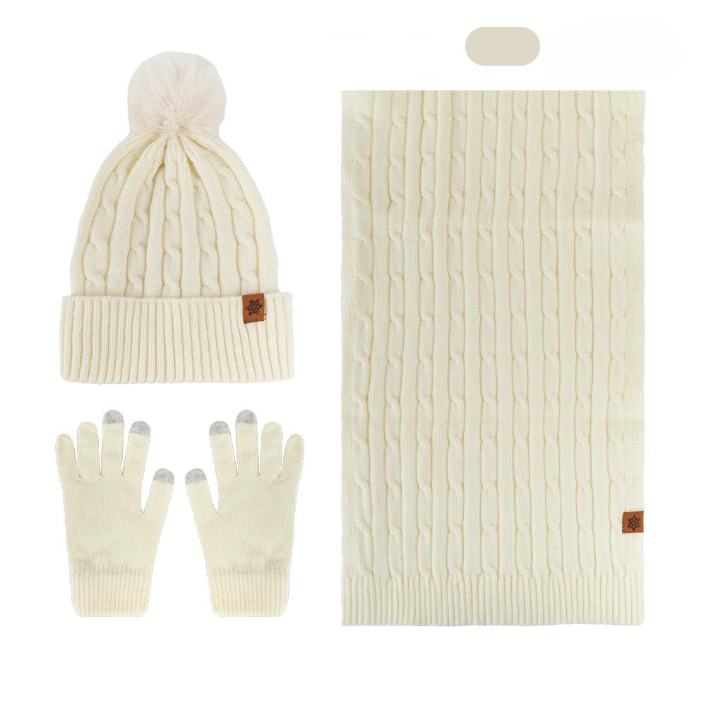 Knitted Hat Scarf Gloves Set Women's Winter Double Layer Plus Velvet Thick Outdoor Warm