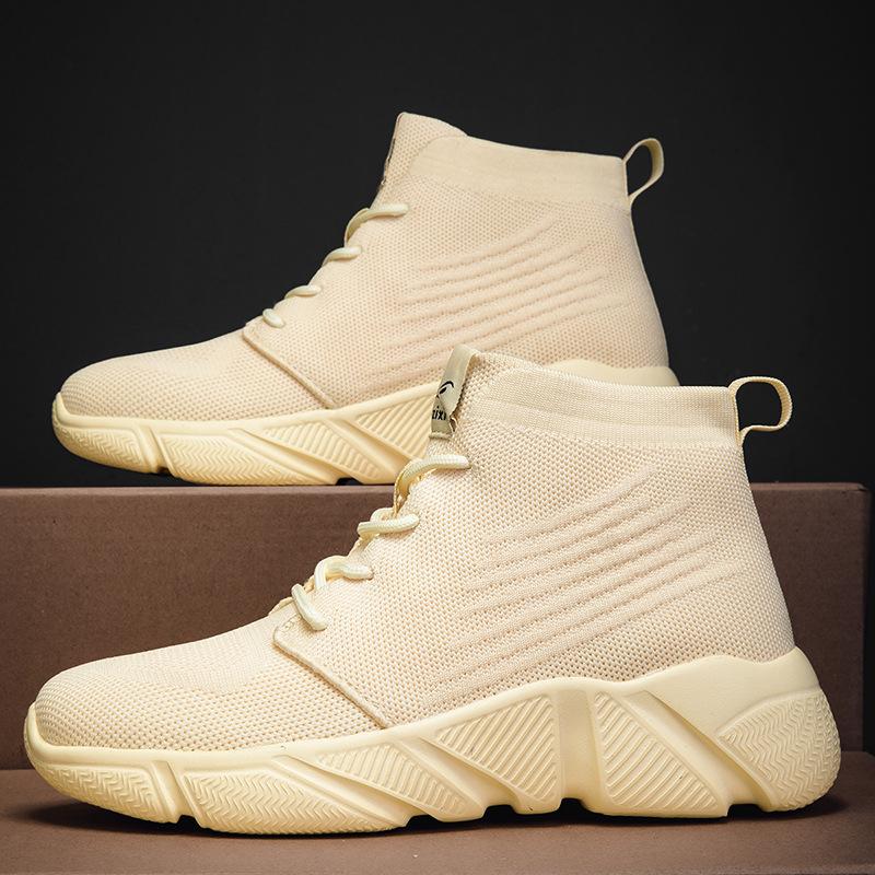 New fly-woven socks shoes high-top men's and women's sports lightweight running shoes velvet warm couple