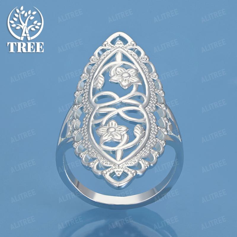 Beautiful 925 Sterling Silver Carved Flower Wedding Ring Fashion Charm Party Design Jewelry Accessories For Men And Women