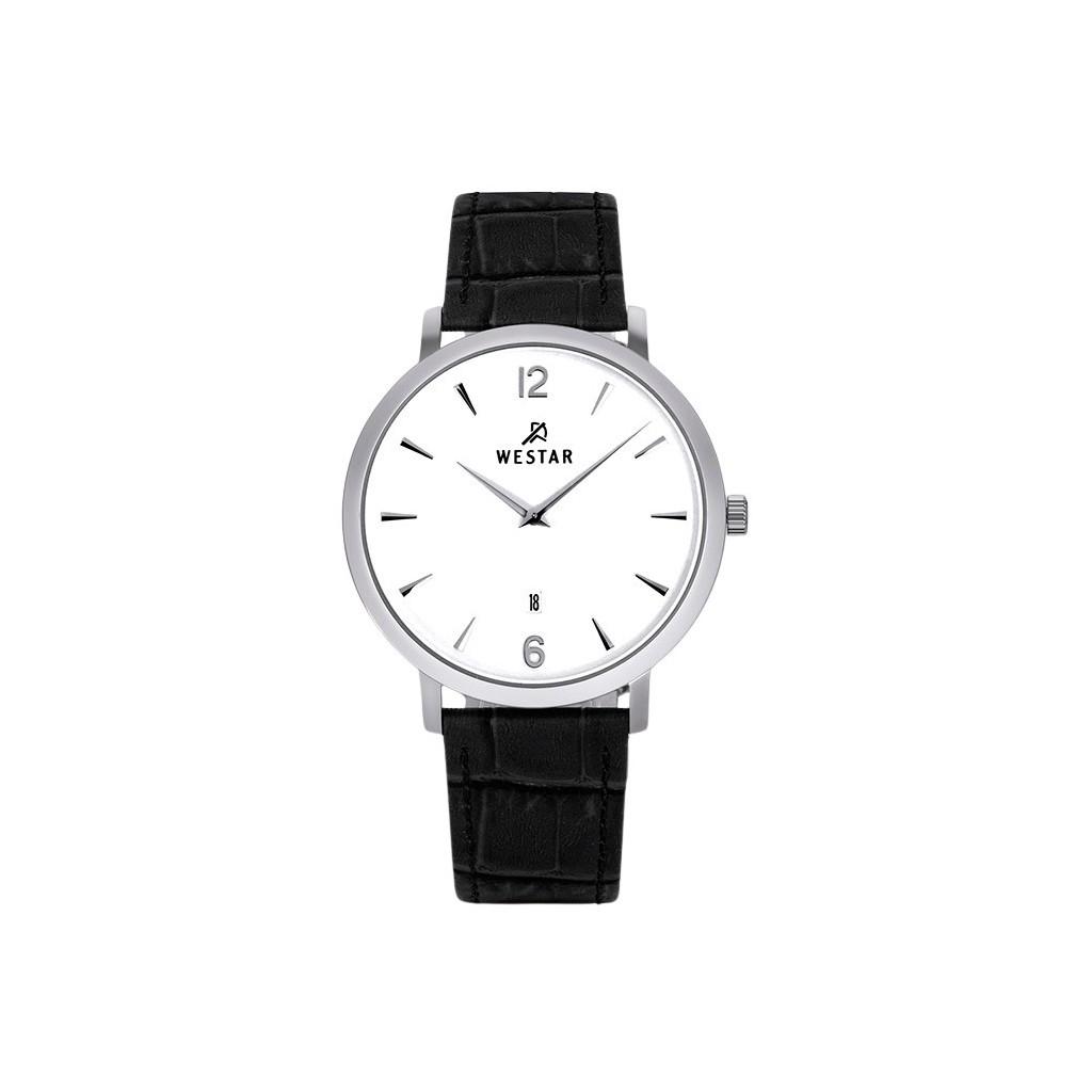 Westar Profile Leather Strap White Dial Quartz 50219STN101 Mens Watch