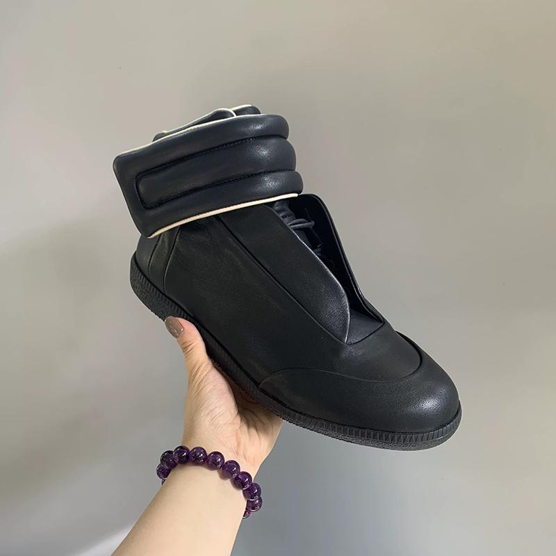 Unisex Buty Wysokie ze Skóry Naturalnej Męskie Sznurowane Buty do Chodzenia Płaskie Codzienne Buty Sportowe Zapięcie na Rzepy Buty na Kostkę Outdoor