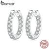 BAMOER Platinum Plated Moissanite Hoop Earrings for Women, D Color Round Cut Lab Diamond 925 Silver Hypoallergenic Earrings