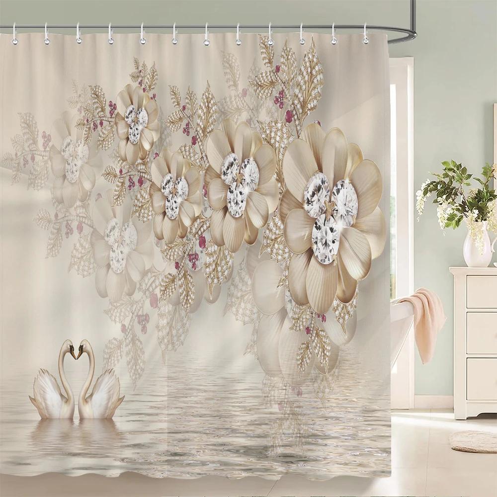 3d Bathroom Curtains European Retro Flower Printing Shower Curtain Home Decoration Waterproof Fabric Bath Screen