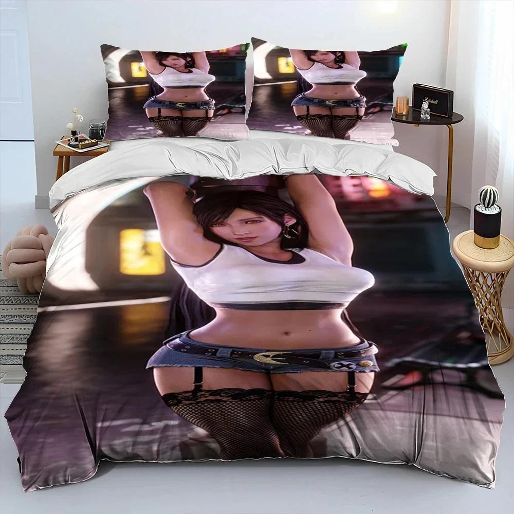 3D Print Anime Game Tifa Aerith Sexy Girl Lace Bedding Set Duvet Cover Bed Set Quilt Cover Pillowcase Comforter king Queen Size