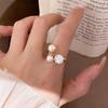 Luxury French Retro Pearl Diamond Zirconium Open Ring - Elegant High-End Index Finger Jewelry for Women