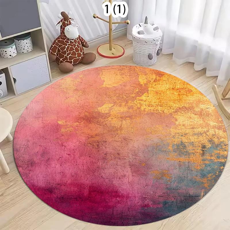 Rainbow Gradient Round Rug, Colorful Ombre Print Floor Mat, Non-Slip Modern Living Room Carpet, Aesthetic Boho Home Decor