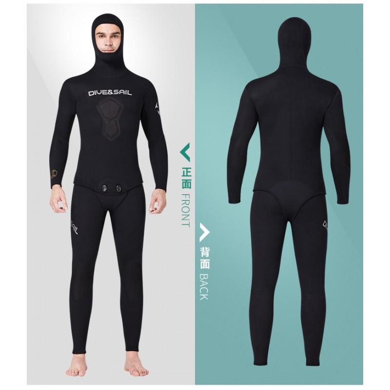1.5mm Wetsuit Freediving Snorkeling Fishing Outdoor Water Sports Mens Hooded Two-Piece Suit